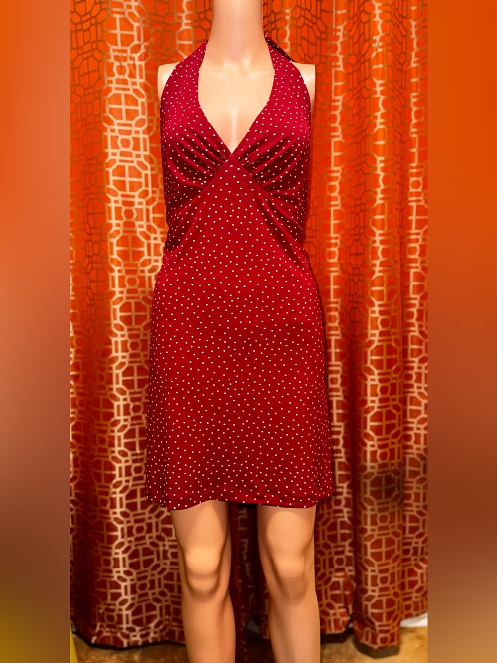 Urban Outfitters Red Polka Dot Halter Mini Dress Y2K Open Back XL NWOT